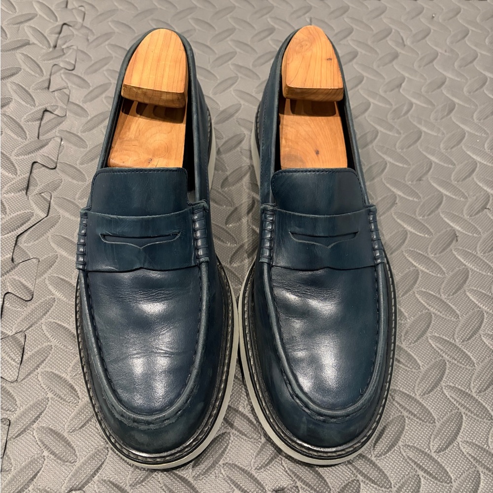 Hogan Navy Leather Slip-On Loafers